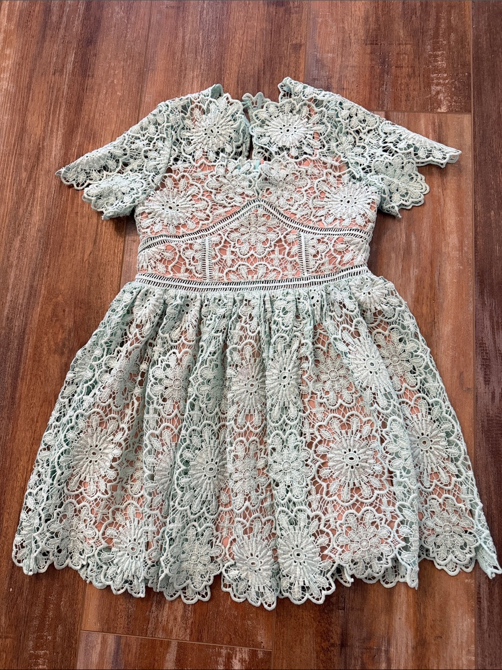 Girls Mint Green Floral Lace Party Dress with Scalloped Hem